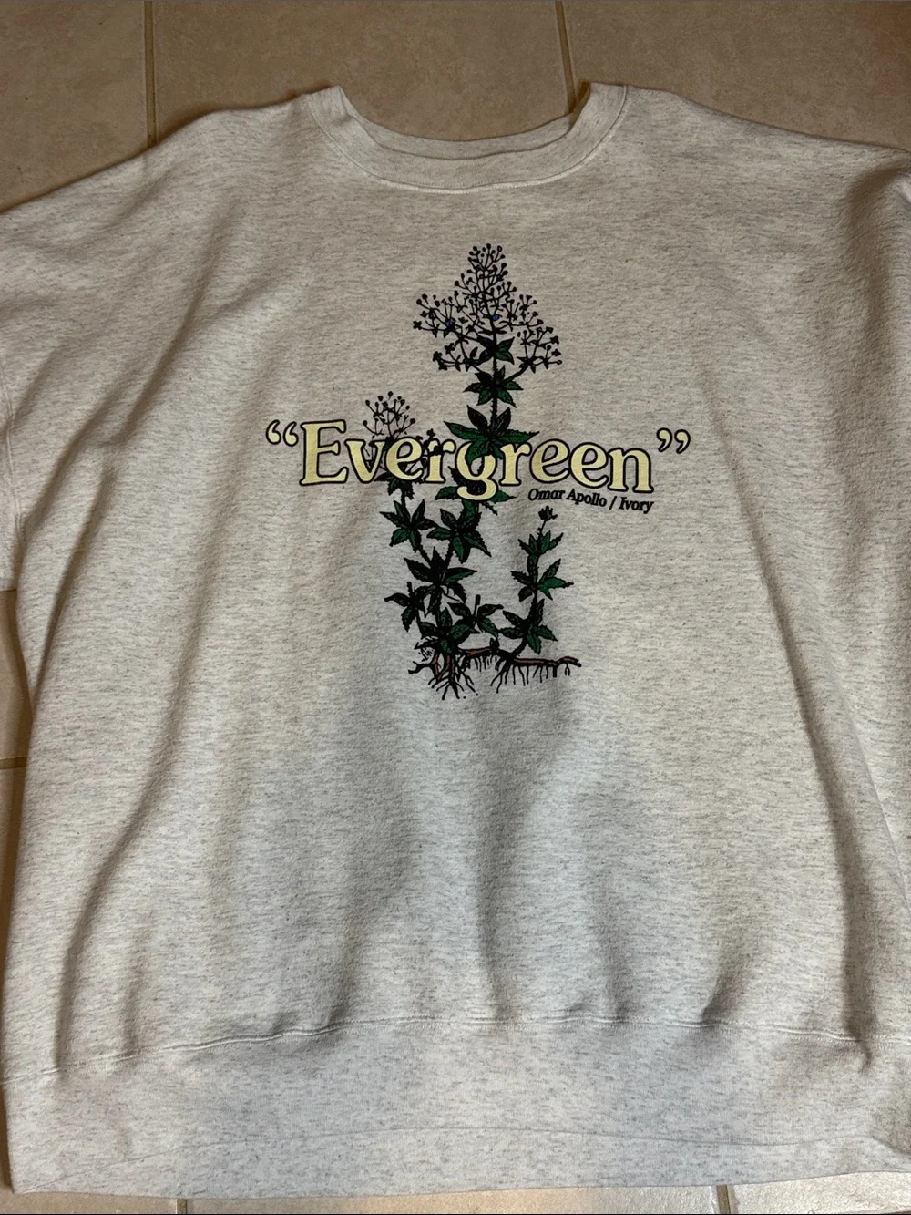 Omar Apollo Evergreen Graphic Ivory Crewneck Sweater